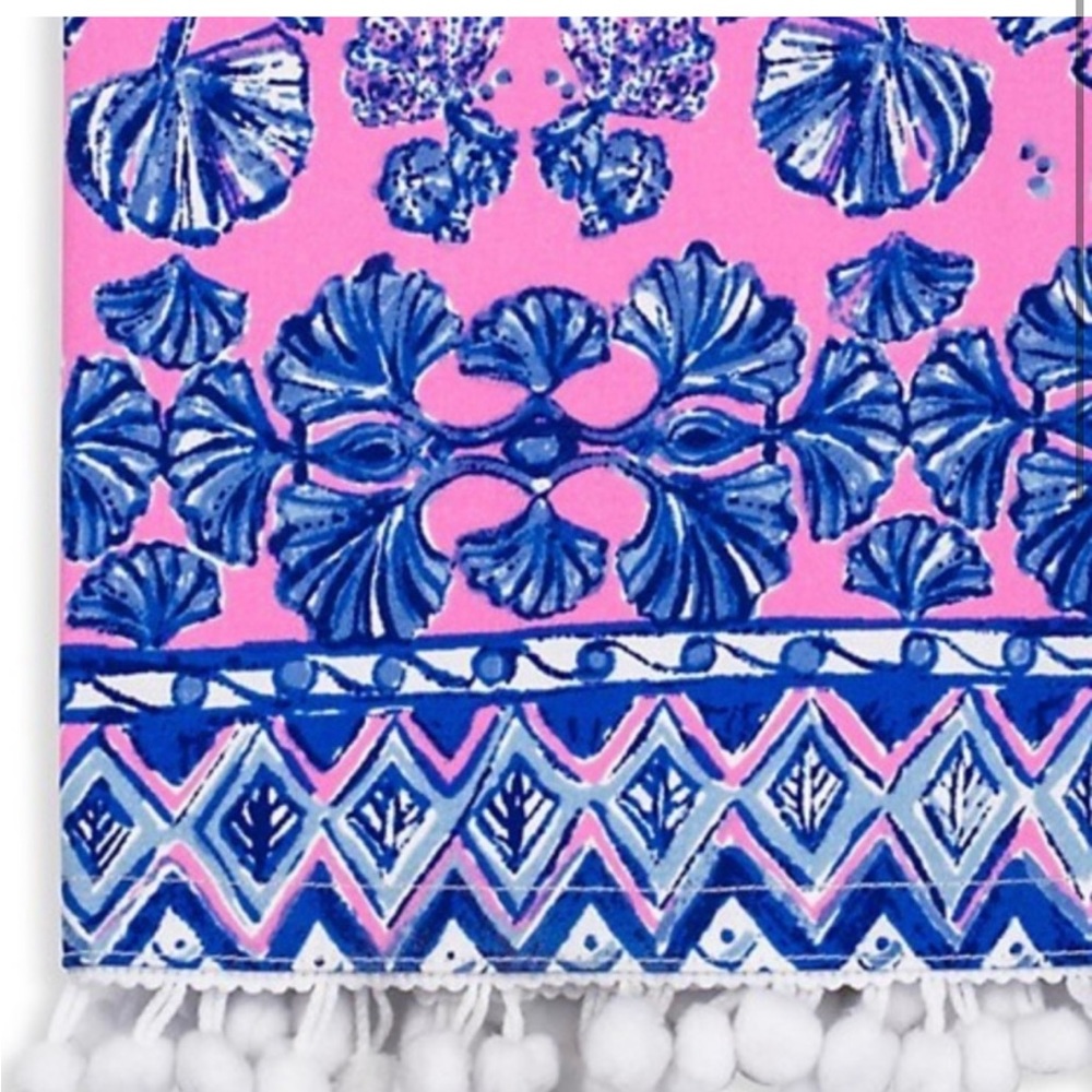 Lilly Pulitzer Napkins Set of 2 Ginger Jar Hot Pink Blue Cotton Pom Poms NWT